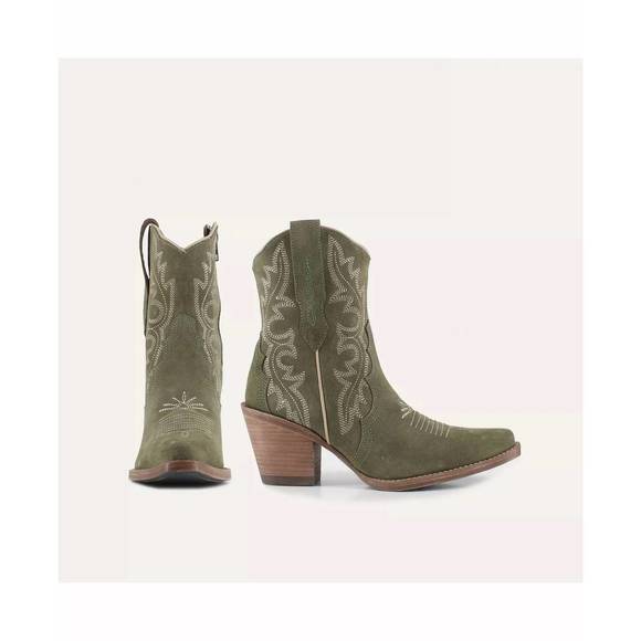 NEW BUCK & BRANA women's brooke leather cowgirl boots in olive - Picture 3 of 9